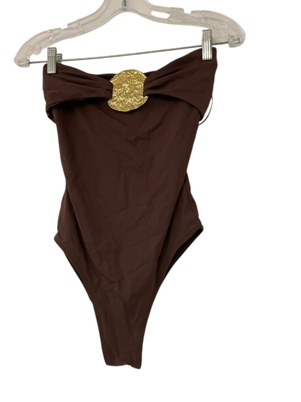 Zara Womens Bandeau Swimsuit Bathing suit S Small Brown Gold Detail 0167/217 NWT - Picture 2 of 16